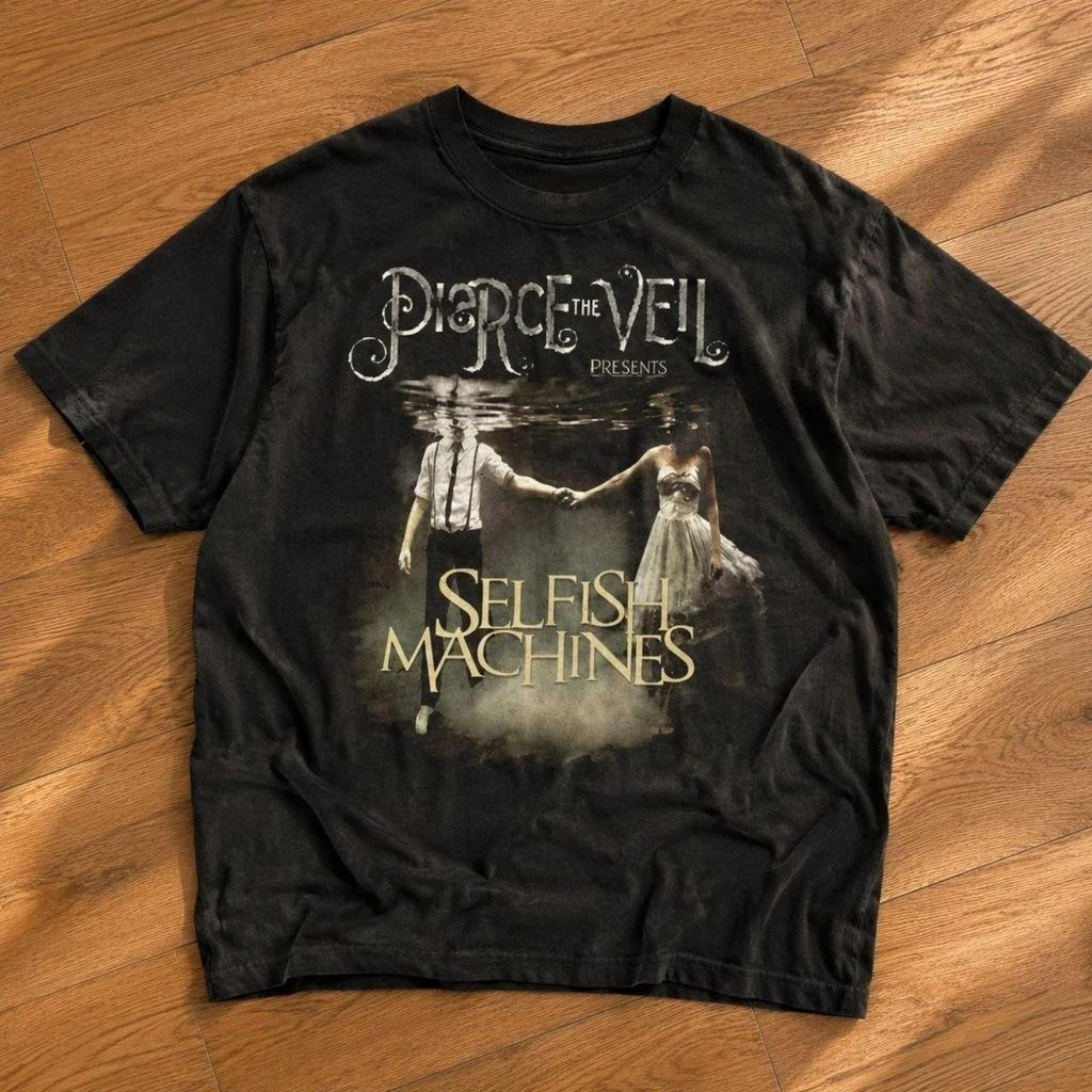 Pierce The Veil Selfish Machines Schwarz Grafik Vintage Unisex Vollgröße T-Shirt