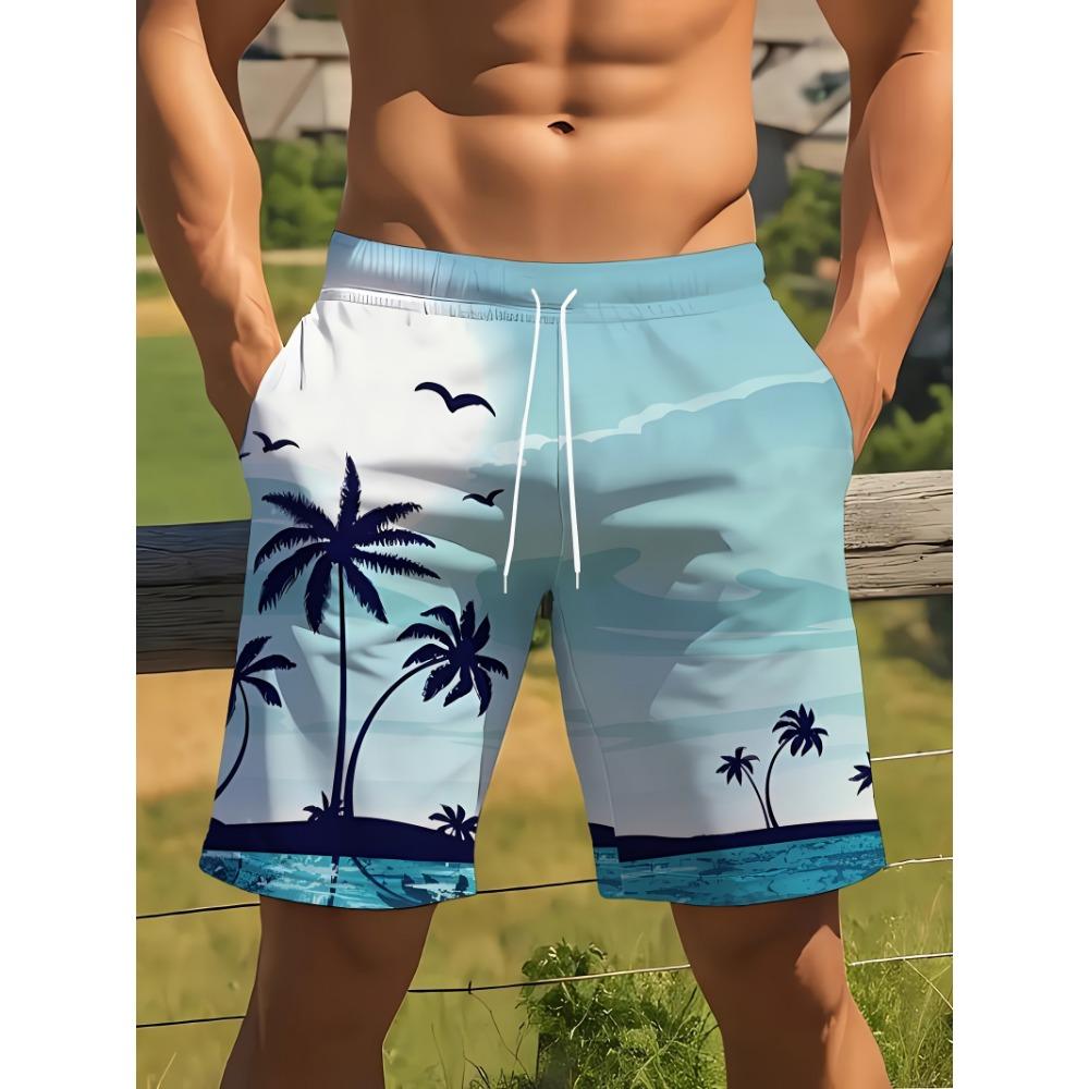 Men's Ocean Coconut Tree Print Beach Shorts Summer Vacation Surfboard Shorts Casual Classic Quick Dry Shorts