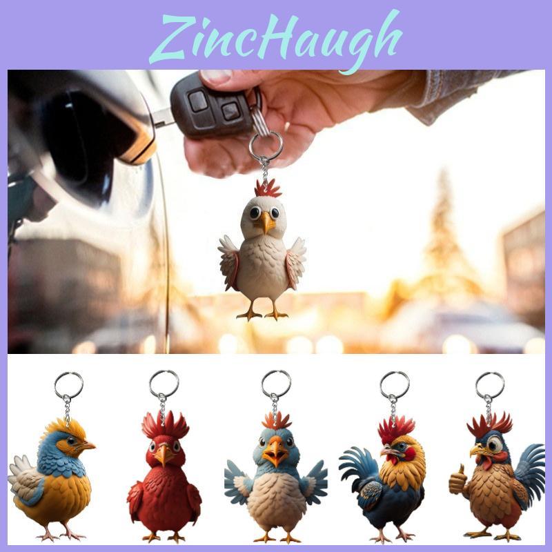 Cartoon Christmas Chicken Keychain Key Ring Pendant Acrylic Car Backpack Accessory Birthday Gift
