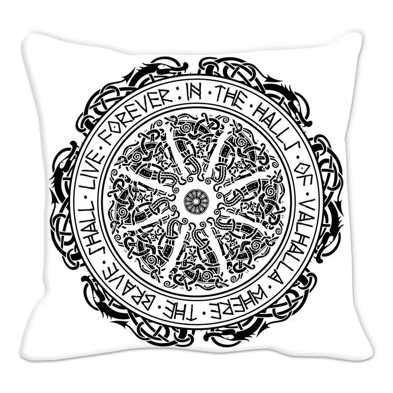 Kissenbezug mit Wikinger-Amulett, Sofakissen, Heimdekoration, geometrischer Bezug in Schwarz und Weiß