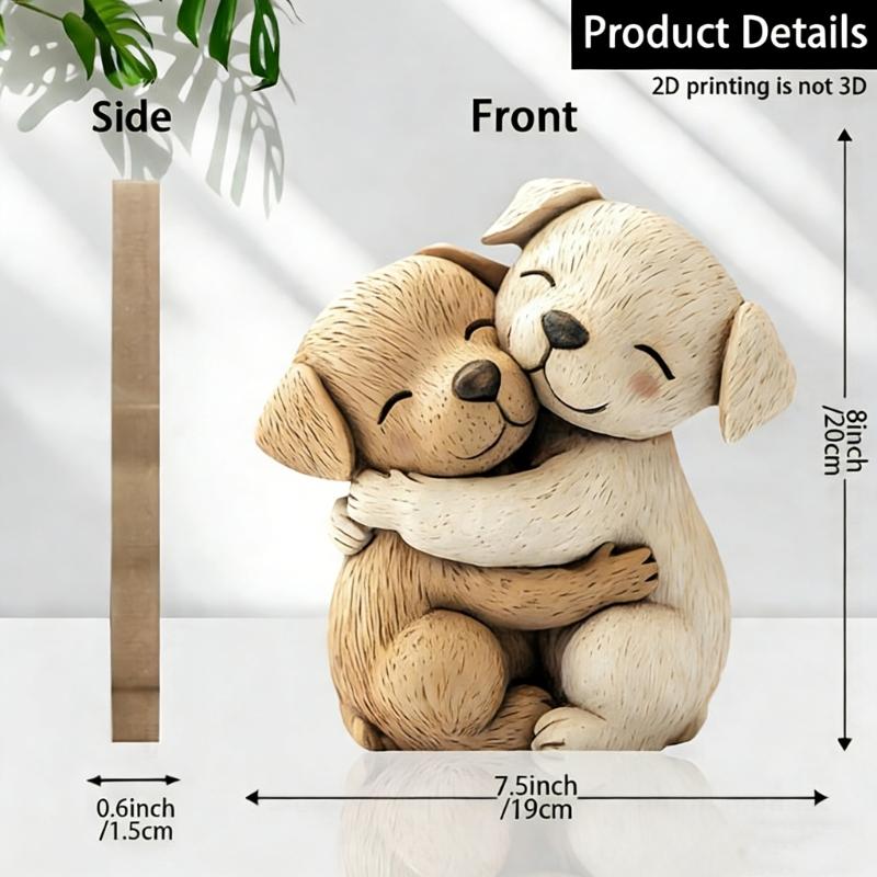 Wooden Cats/Dog Figurines 2D Flat Dog/Cats Statues Collectibles Gift Modern Home Decors Animal Sculptures Home Decors