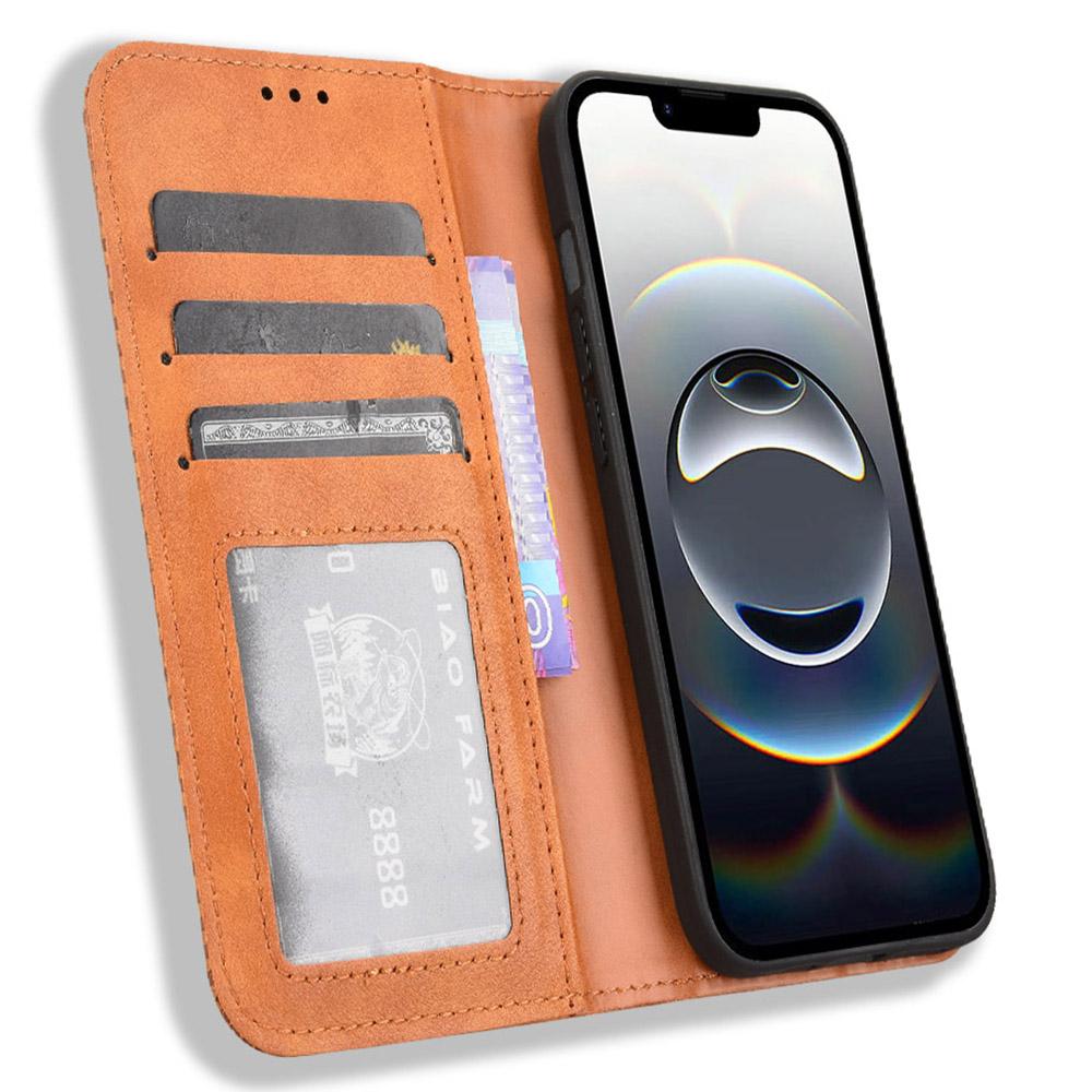 

For iPhone 16e Case Wallet Stand Retro Texture Leather Phone Cover Black