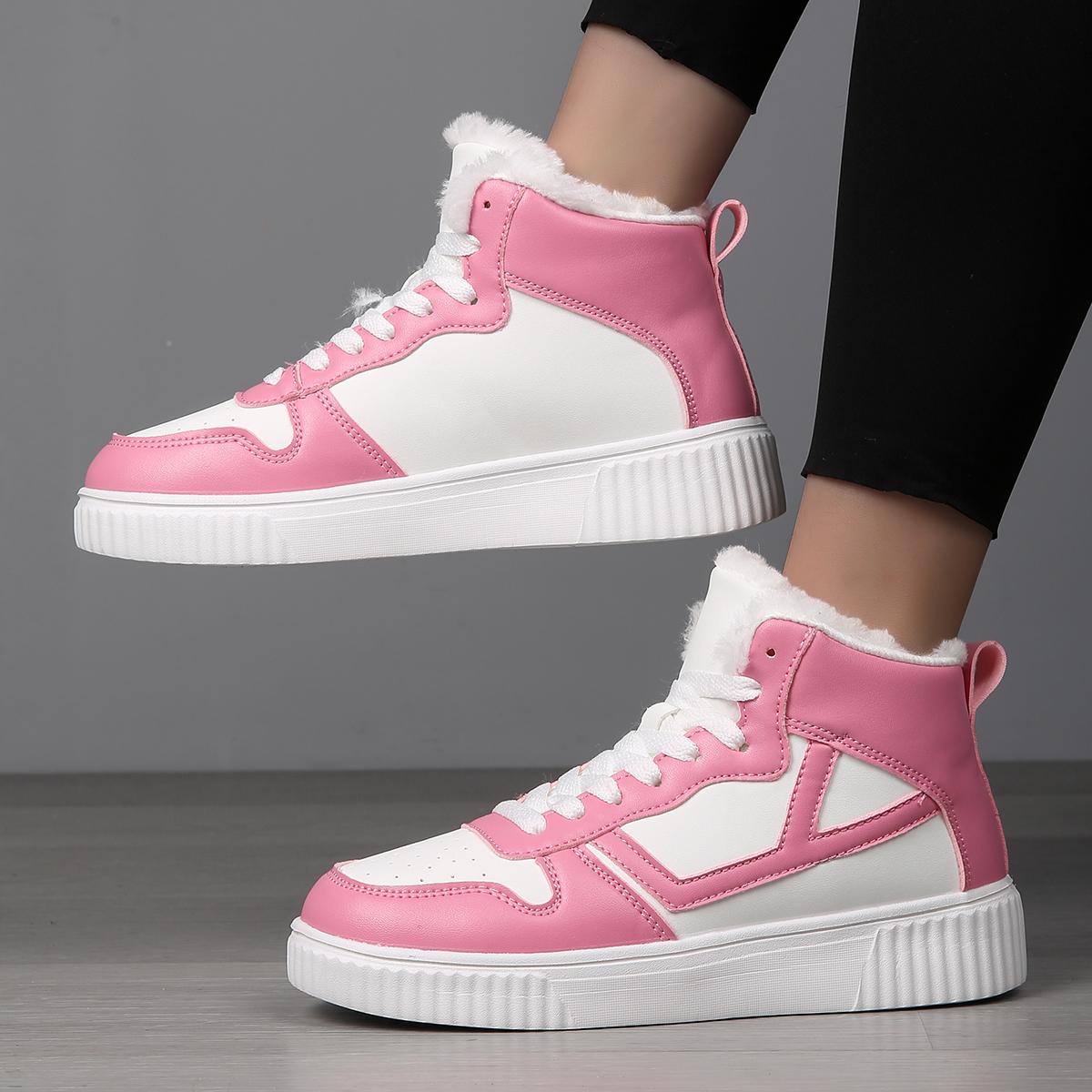 

2024 Новая модная зимняя женская обувь с высоким верхом, теплая, из хлопка и бархата, обувь для доски 42 розовый
