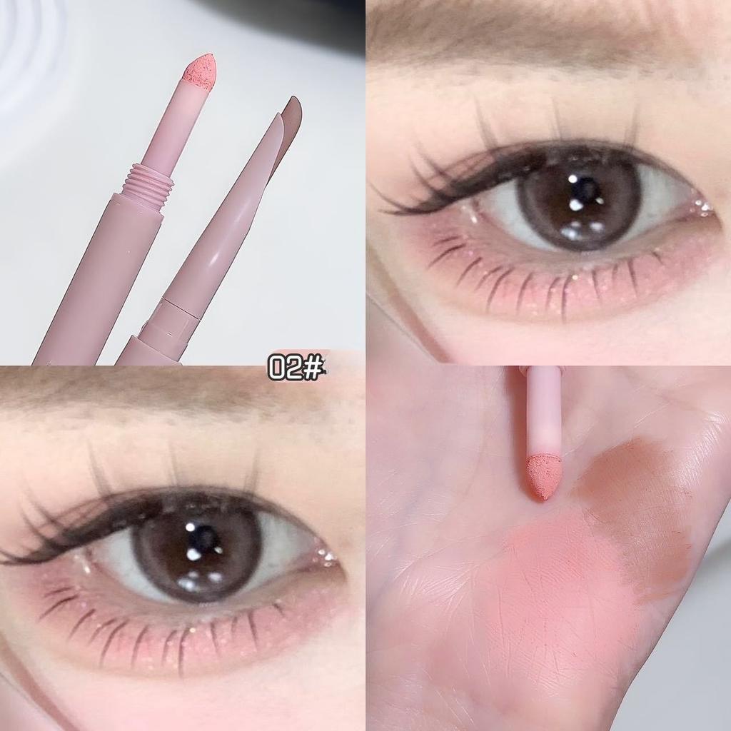 Double-headed Horizontal Silkworm Pen Eyeliner Brush To Horizontal Silkworm High-gloss Shadow Brightening Cream Cosmetics