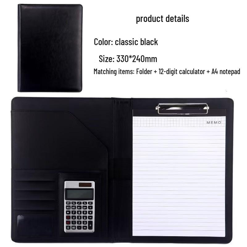 A4 Leather Business Folder with Calculator and Notepad Holder