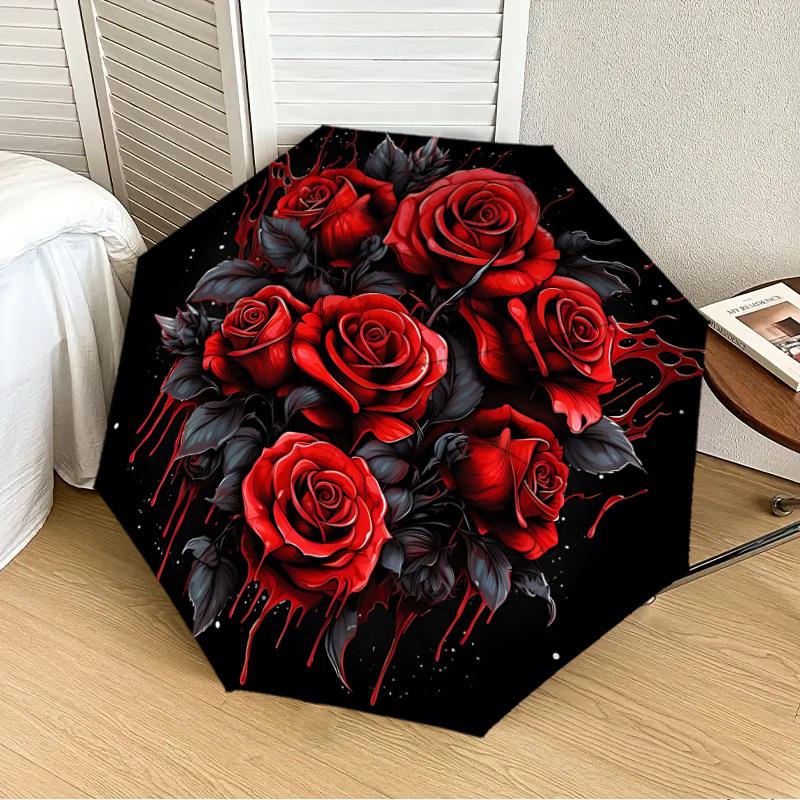 1pc Gothic Roses Automatic Open/Close Umbrella, 8-Rib Sturdy Frame, Umbrella for Travel, Everyday, Formal Events yy251126004