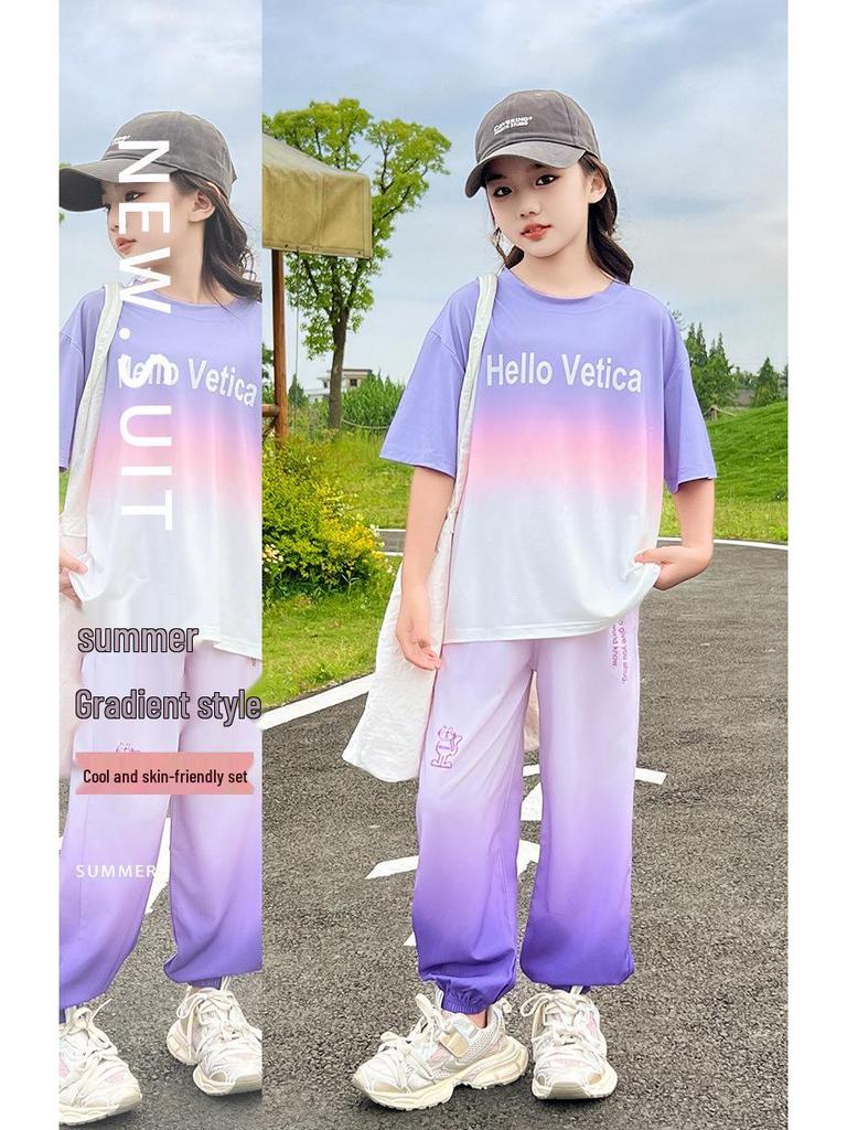 Girls' Trendy Summer Street Style Set, Sporty Fashion for Ages 8-9