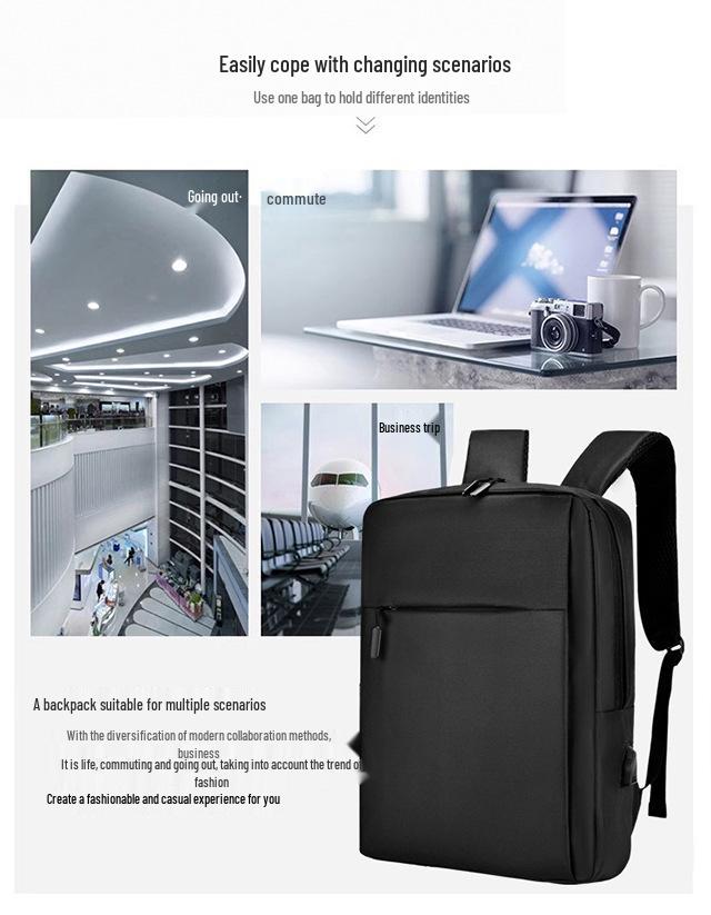 Cross-Border Business Laptop Backpack for Students - Simple, Solid Color Design