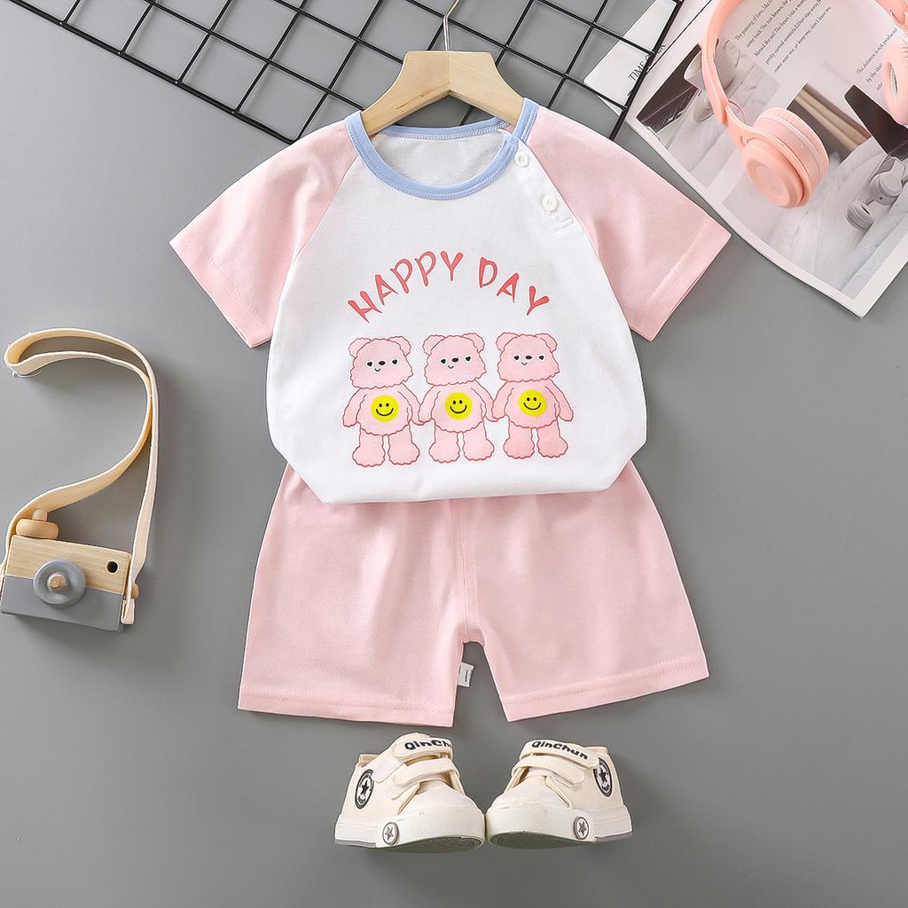 Children's Short-sleeved Suit Pure Cotton Girls Summer Clothes Boys T-shirt Baby Baby Clothes
