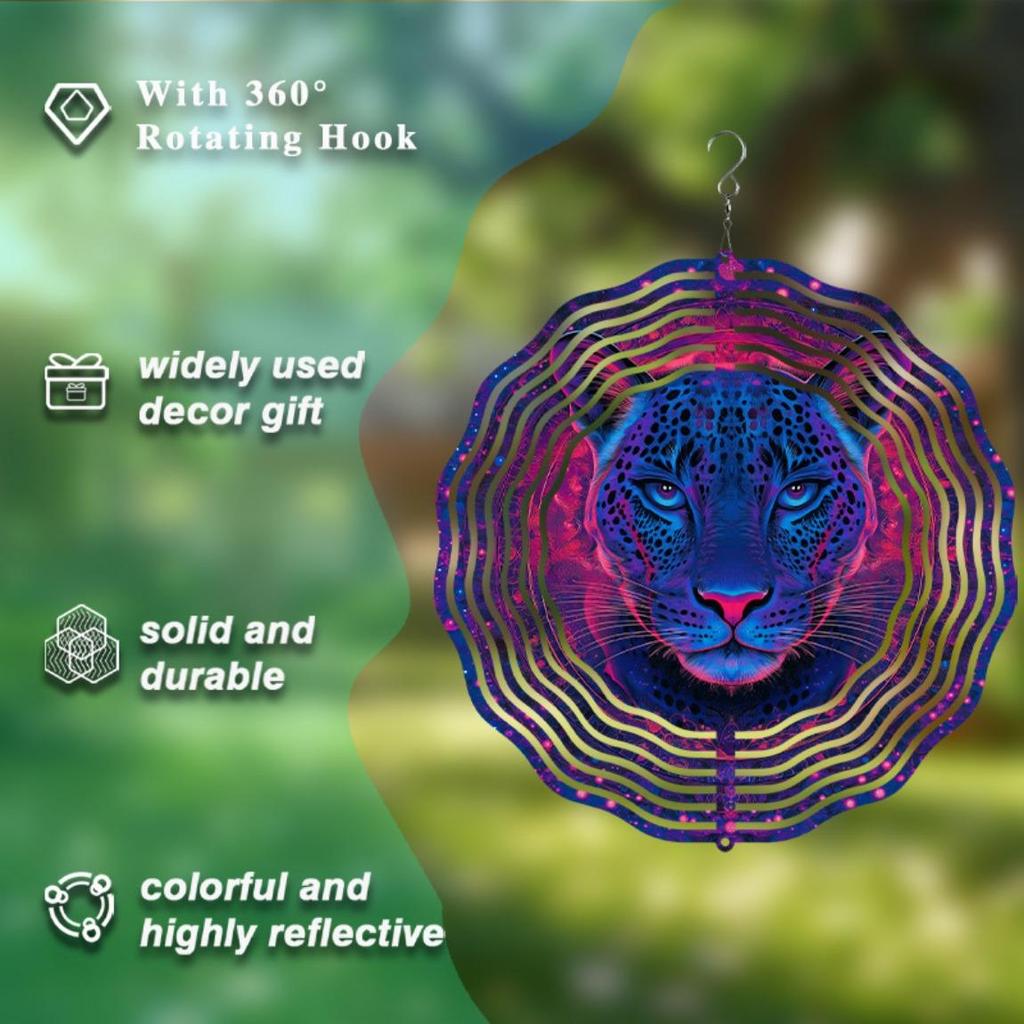 10 Inch Metal Wind Chime Outdoor Decor 2D Dynamic Garden Art with Starry Sky and Leopard Print for Christmas Halloween