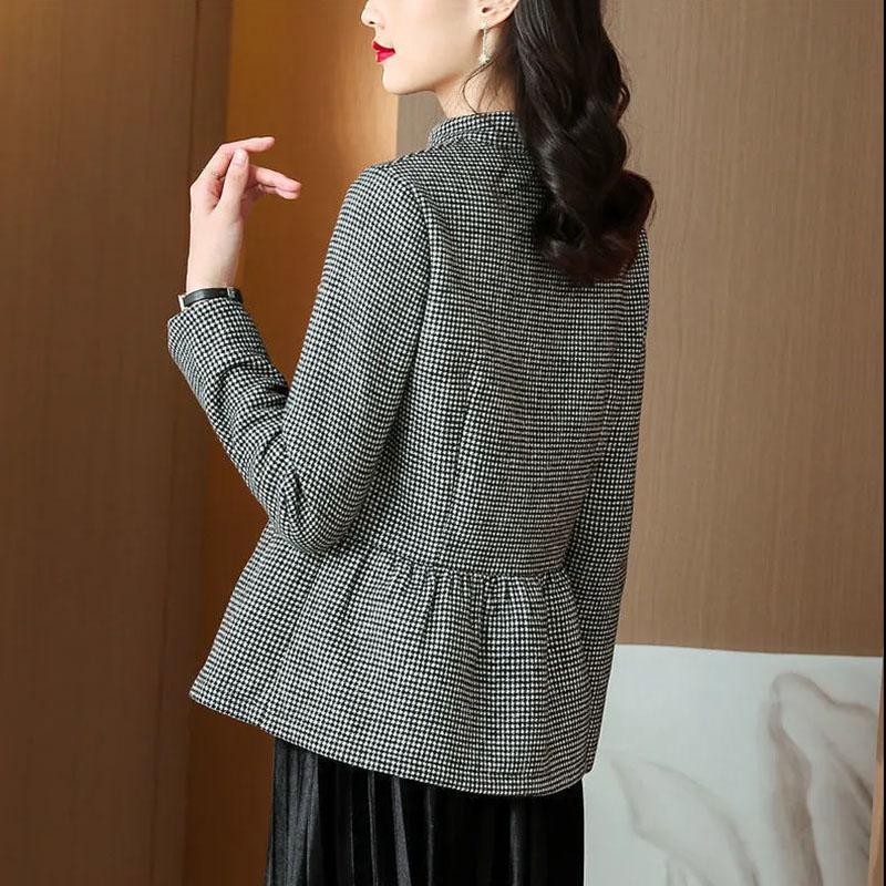Frühling und Herbst Koreanische Version des kleinen Anzugs Karomantel Damen Temperament Tops Einreihige Knöpfe Alleskönner Slim Fit
