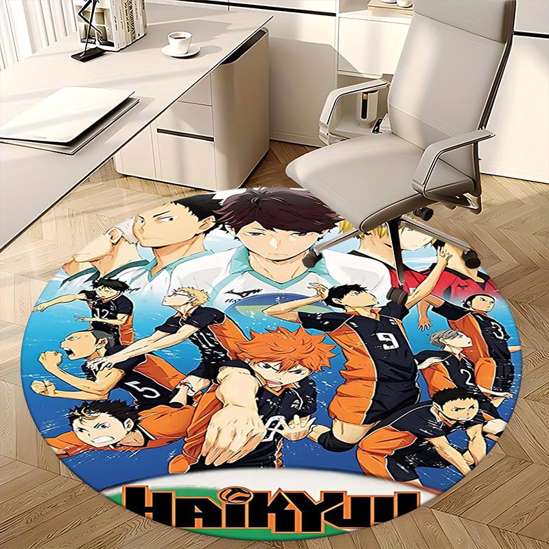 1 Stück Haikyuu Anime Design Runder Teppich - Bürostuhlmatte, Rutschfester Teppich für Heimdekoration, Saisonales Geschenk, Geeignet für Büro, Wohnzimmer