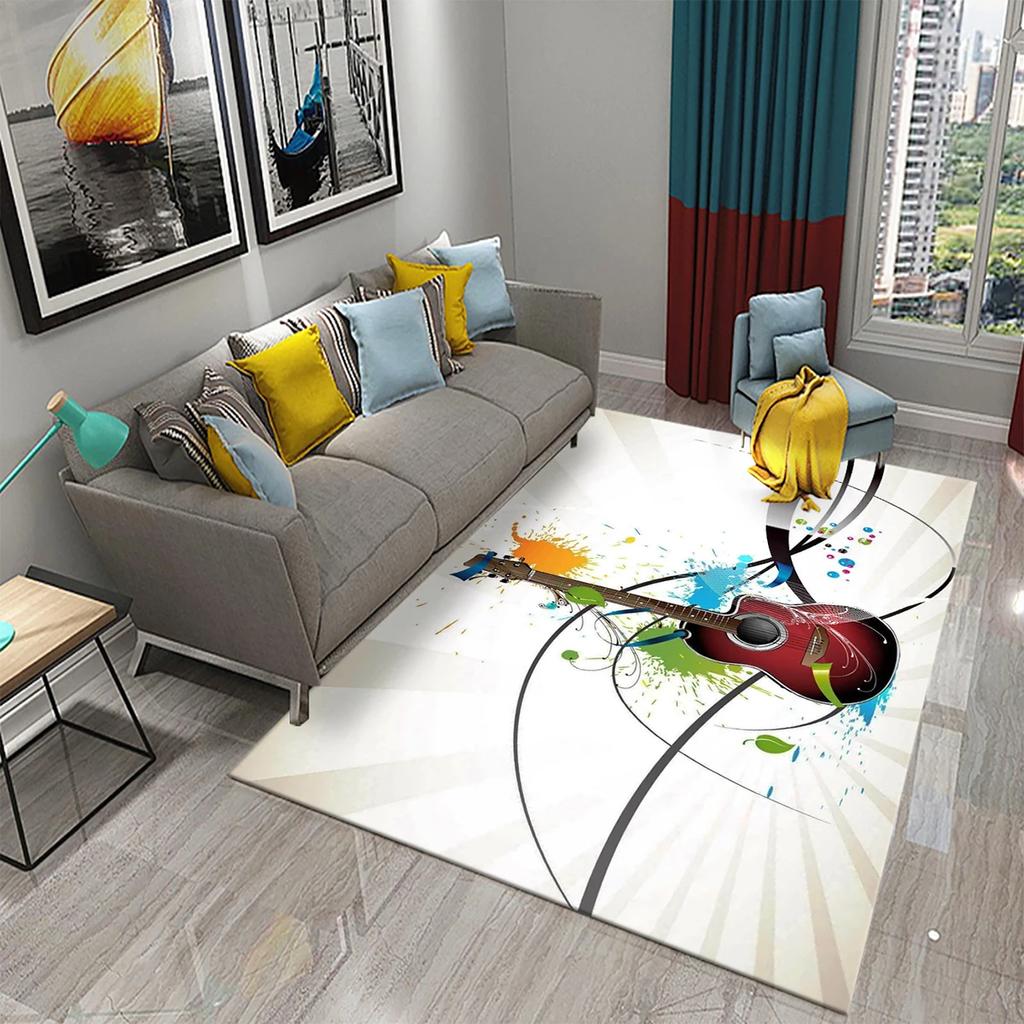 3D Music Note Guitar Instrument Carpet for Living Room Bedroom Large Carpet Bathroom Door Entrance Non-Slip Area Rugs Home Decor