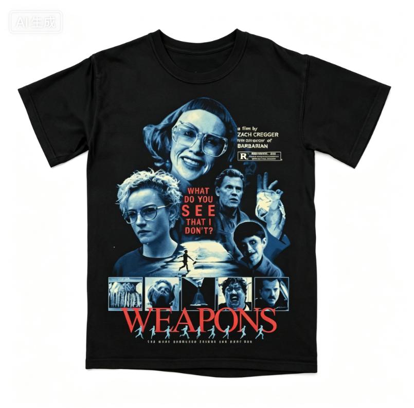 2026 new Fashionable unisex oversized T-shirt, blue-collar character portrait, scene frame, classic horror movie print