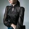 Women Spring and Autumn Retro Stand-up Collar Long-sleeved T-shirt Lantern Sleeve Bottoming Tops