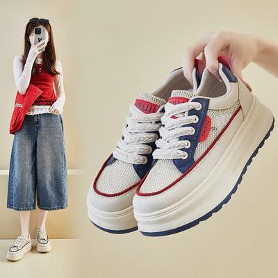 Zapatos Blancos de Verano Nuevos para Estudiantes, Suela Gruesa Aumentada, Malla Transpirable Casual, Foto Callejera