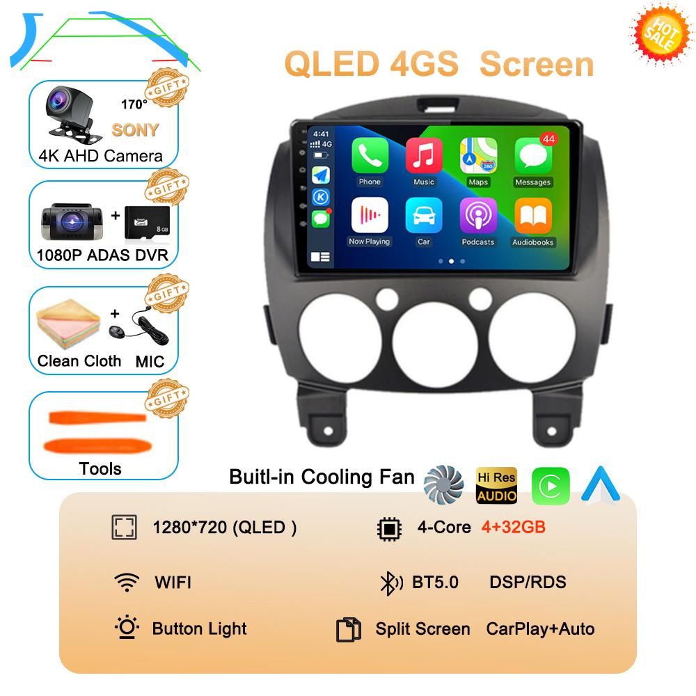 Android 14 Car Radio Multimedia Player For MAZDA 2 Mazda2 2007 2008 2009 2010 2011 2012 2013 2014 GPS Navi 2 Din Autoradio QLED