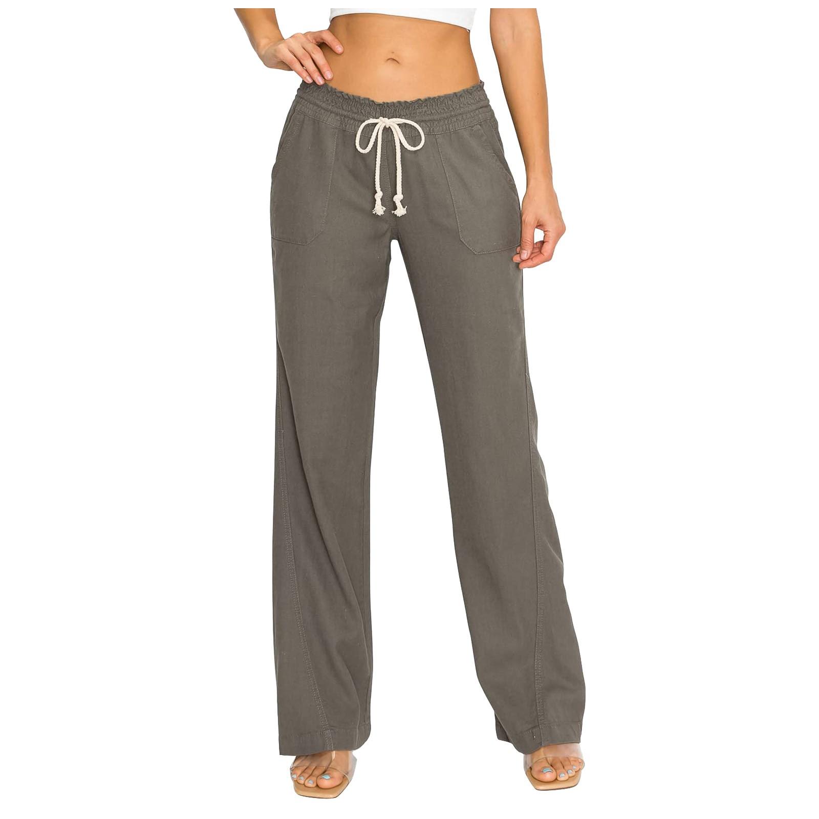 

Женская мода, однотонные прямые брюки из хлопка и льна, свободные широкие брюки L