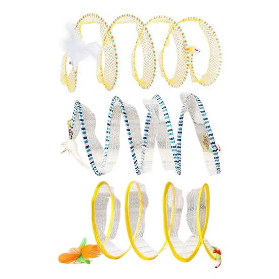 Cat Tunnel Toy Spiral Kitten Toy Foldable Design Easy To Install Interactive Spiral Cat Tunnel with Feather Toy
