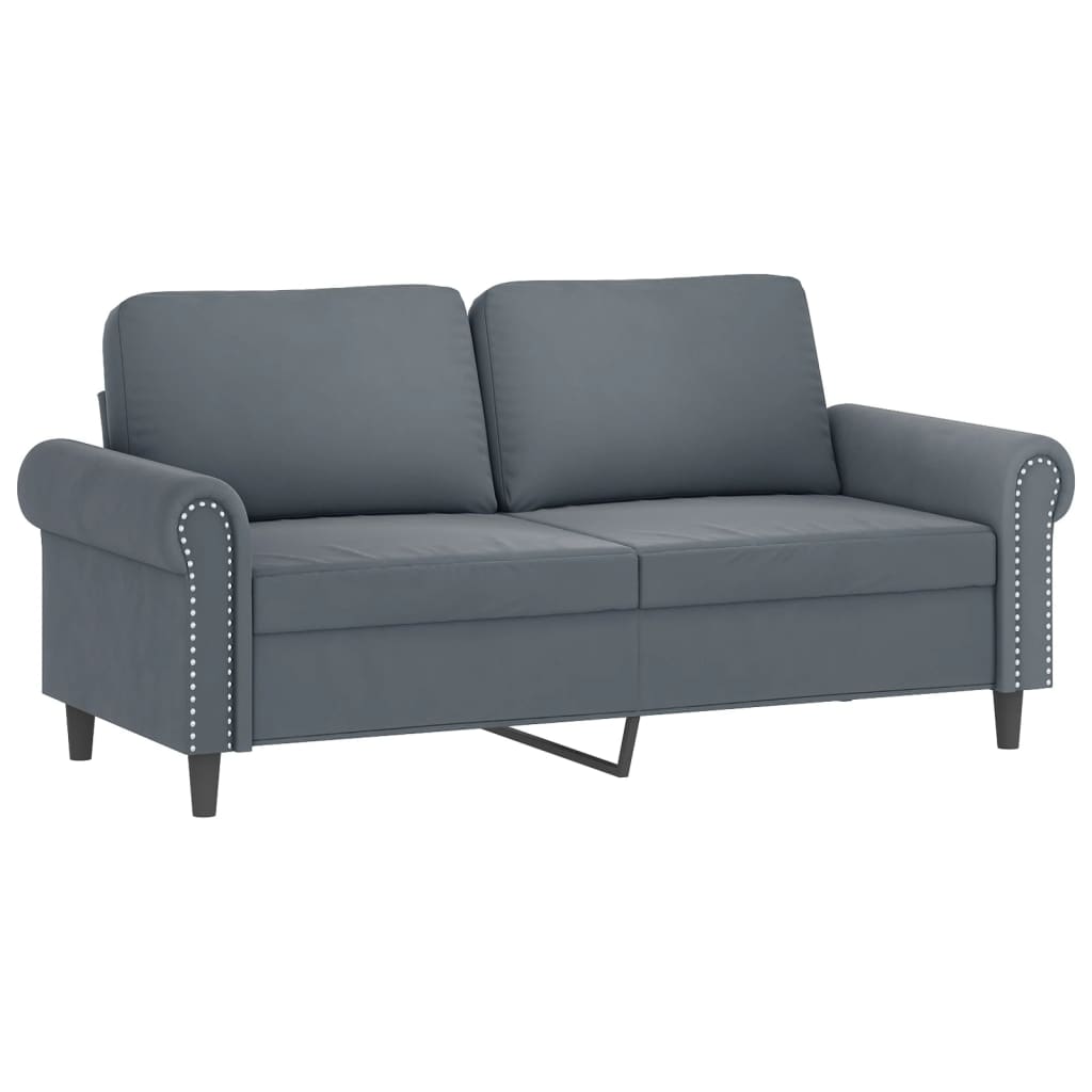 2 Seater Sofa with Decorative Cushions Dark Grey 140 Cm Velvet
