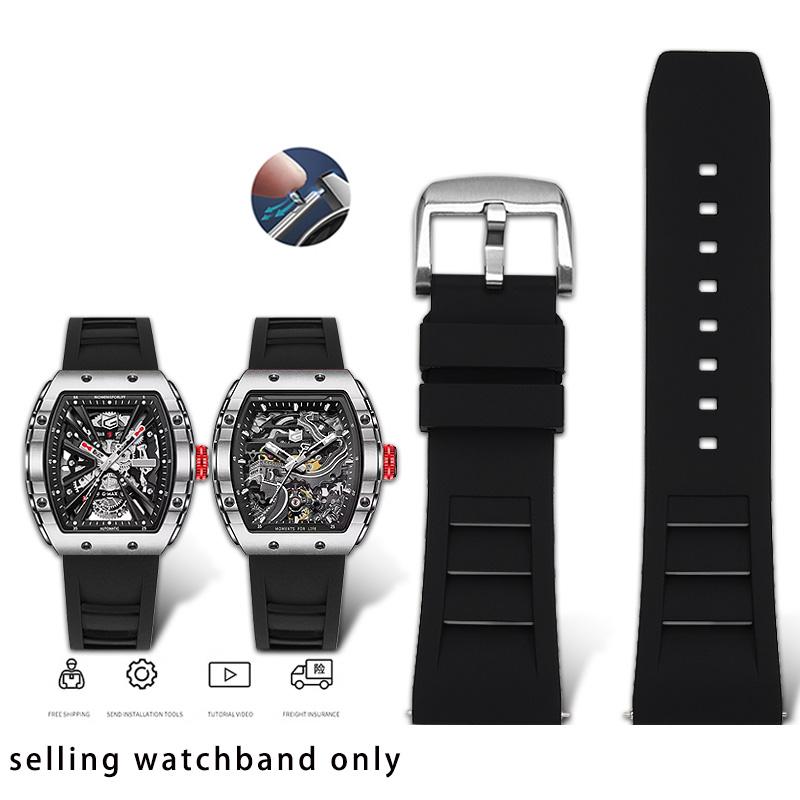 Rubber Wristband for GeYa Great Wall Wine Barrel Type Aerospace Joint G08253 G78135G Quick Release Rubber Watch Strap 26mm