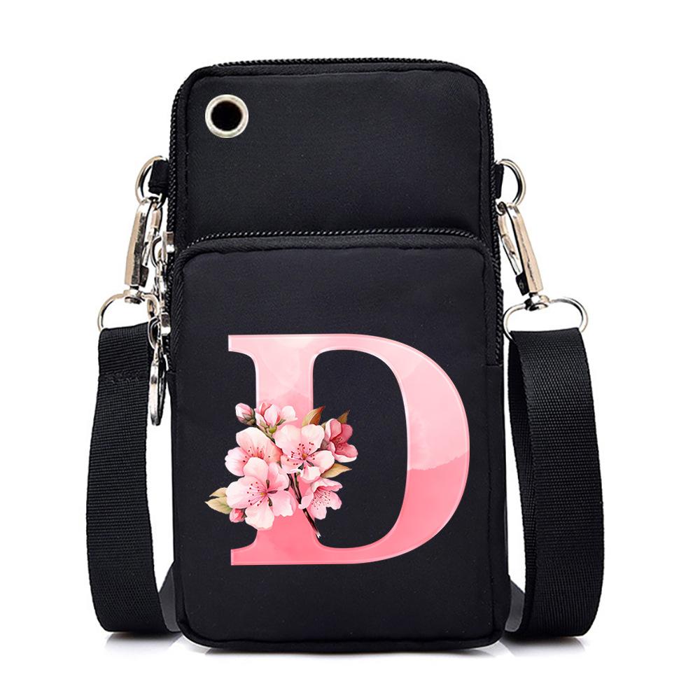 2024 Mobile Phone Bag Women's Messenger Bag New Alphabet Letter Printing Black Shoulder Bag Change Bag