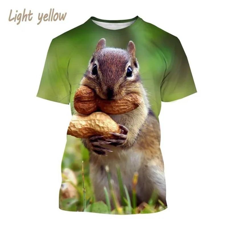 Summer Outdoor Squirrel 3D Printing T Shirt Men Cute Animal Squirrel Pattern Casual Streetwear Cool Short-sleeved Tops Tees