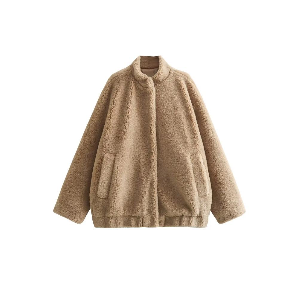 Giubbotti bomber in pile per donna autunno inverno caldo in lana peluche cappotti con collo alto manica lunga con tasche nuovi capispalla