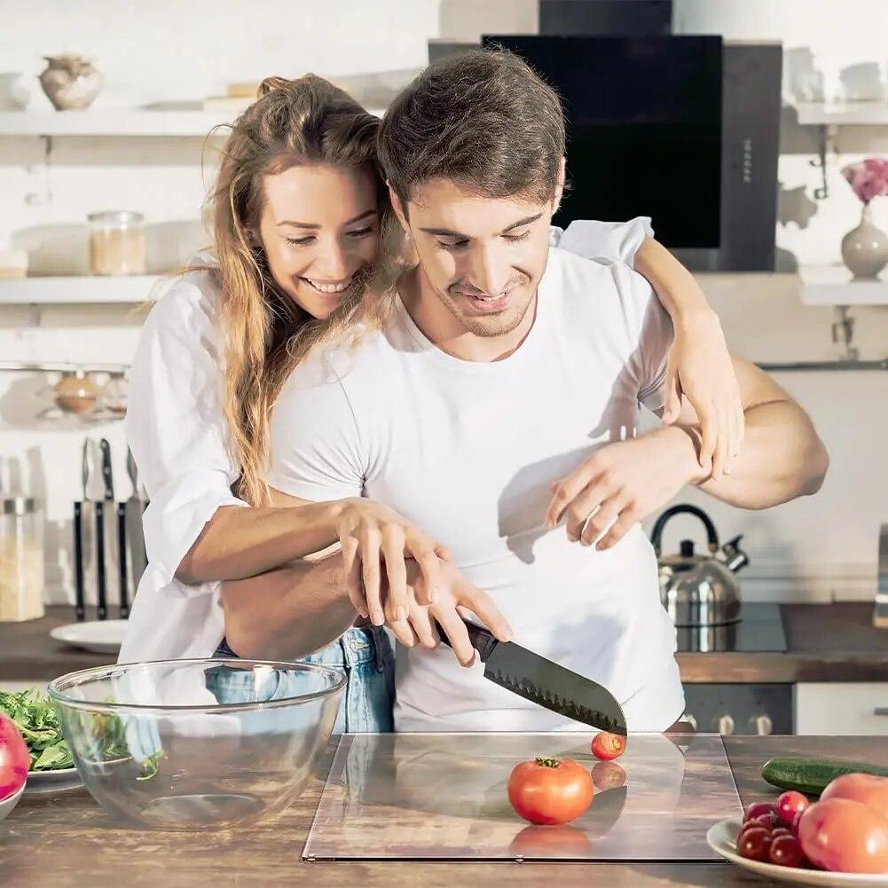 Akrylová průhledná krájecí deska s protiskluzovým okrajem, kuchyňská krájecí deska, pult, chránič pracovní desky, kuchyňský gadget
