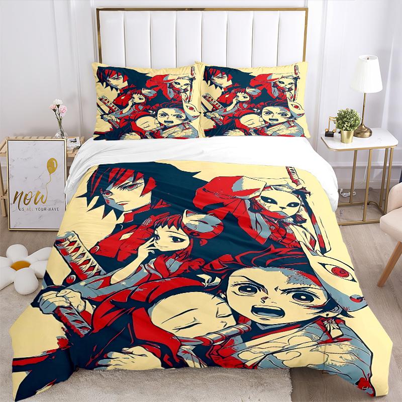 3pcs The Demon Slayer's Unlikely Heroes Print Cover Set Ultra Soft, Breathable, and Comfortable Bedding with Stylish Design for Bedroom and Guest
