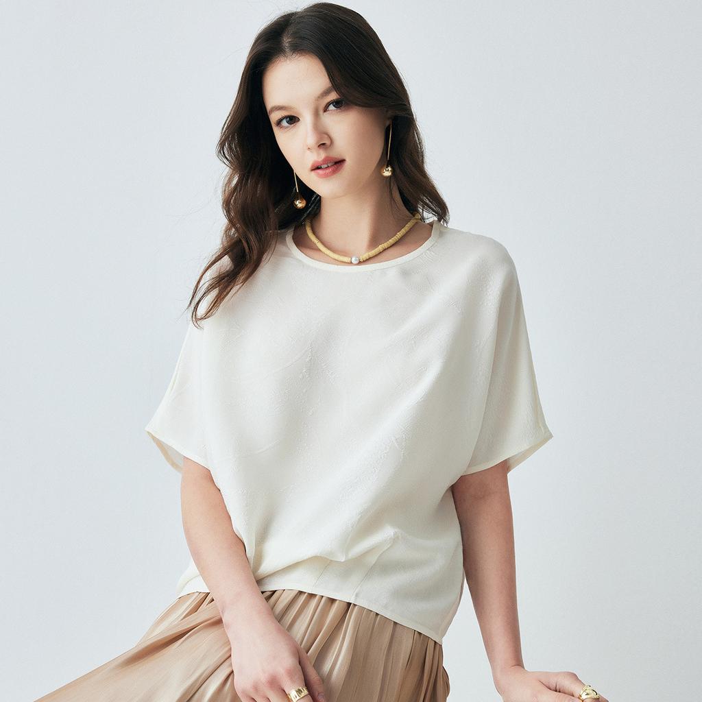 19 MMM Crown Le Crepe 26 Summer Round Neck Extremely Simple Style Short Sleeve Loose and Skinny Mulberry Silk T-shirt for Women