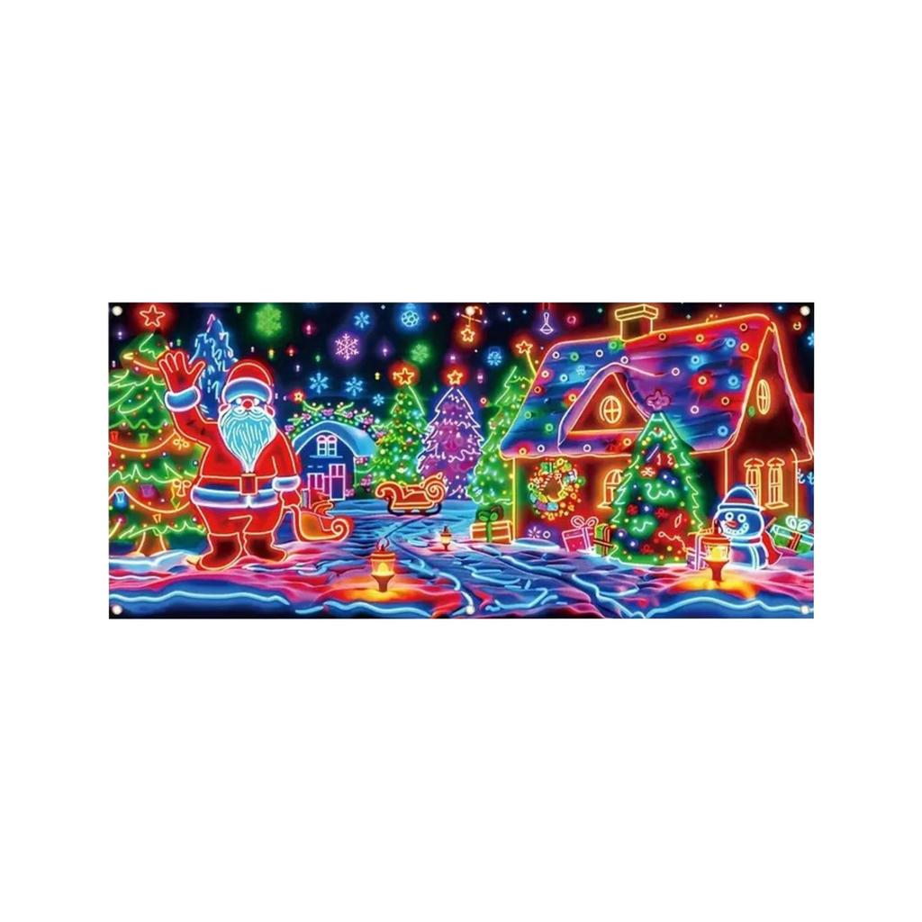 Christmas UV Fluorescent Garage Door Cover Banner - Background For Holiday Parties, Christmas Decoration Hanging Cloth