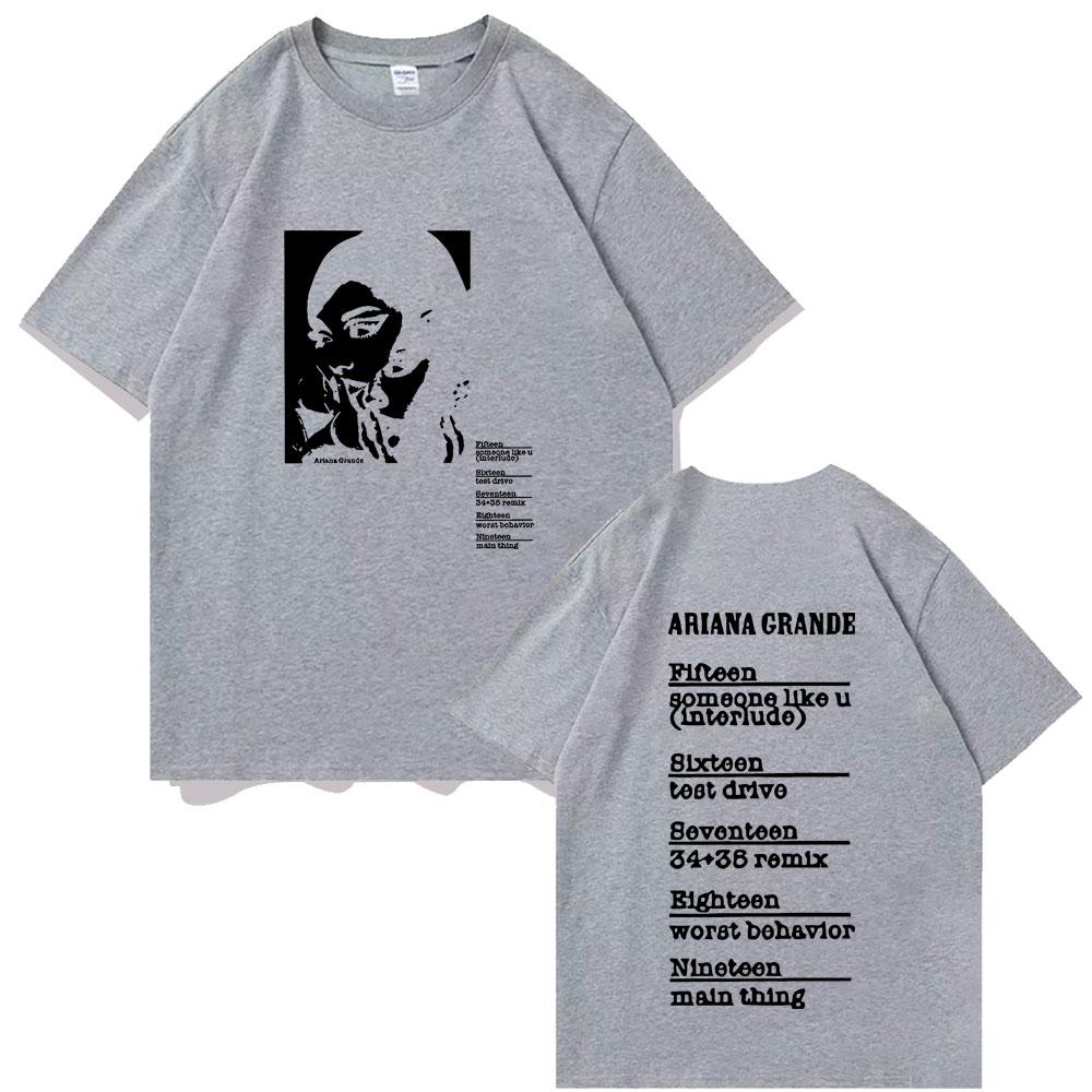Singer Ariana Grande Double Sided Graphic T-shirt Men Women Clothing Hip Hop Oversized Retro T Shirts Male Casual Fashion Tees