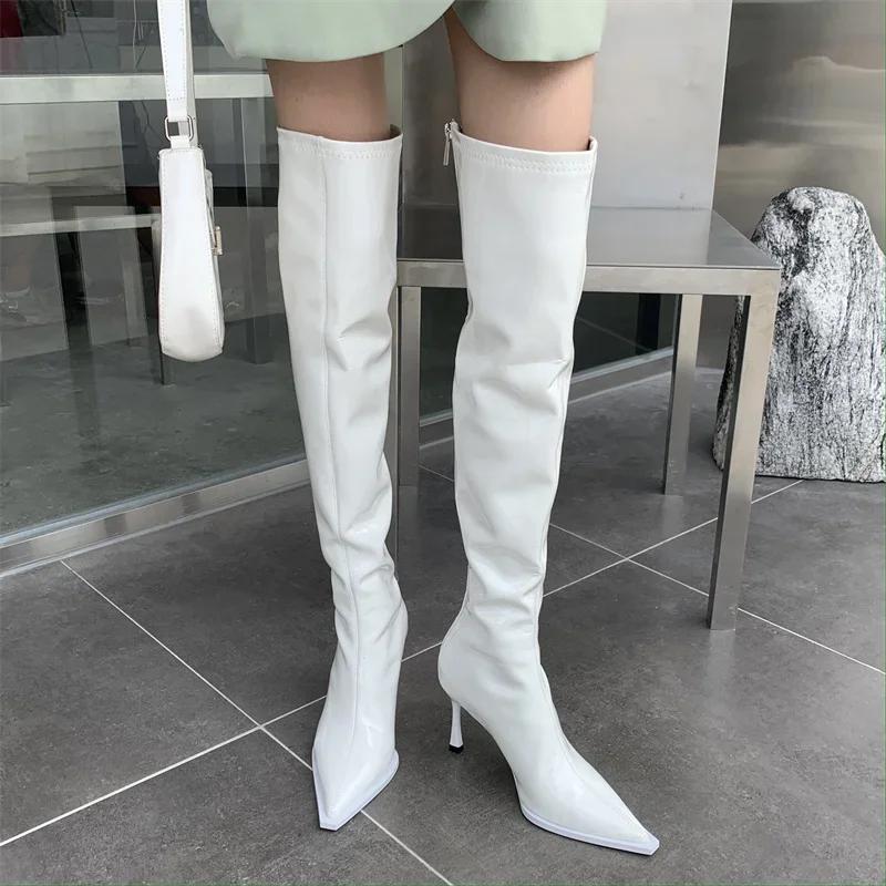 Fashion Eilyken Fashion Sexy Patent Leather Women's Over The Knee Boots Fashion Pointed Toe Zip Stiletto Thin Heels Long Thigh High Shoe