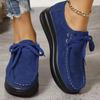 Fashion Suede Leather Platform Loafer Thick Sole Wedge Casual Chunky Shoes Women Trend 2024 Lace-up Womens Comfortable Walking Shoes