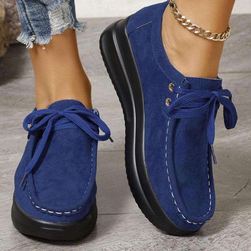 Fashion Suede Leather Platform Loafer Thick Sole Wedge Casual Chunky Shoes Women Trend 2024 Lace-up Womens Comfortable Walking Shoes