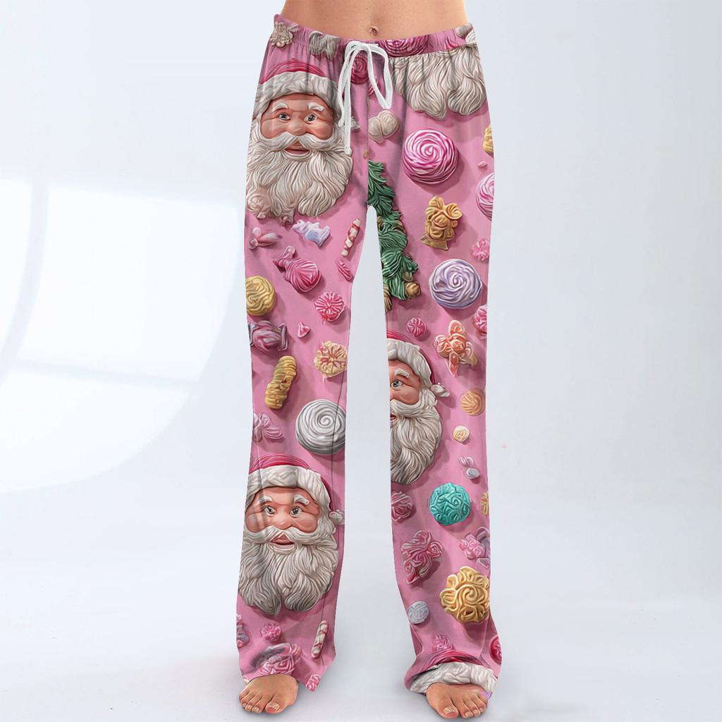 Women's Casual Fashion Christmas Printed Trousers Plush Casual Pants