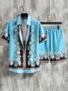 Men's Fashion Short-Sleeve Beach Shirt Set with Natural Plant 3D Print Shirt