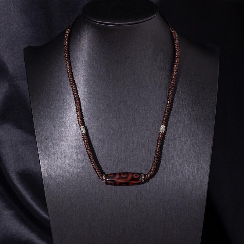 Collier Rétro Tibétain Rétractable Noir Et Blanc Neuf Yeux Perles Dzi Agate Pendentif Chaîne de Pull Style Ethnique Haut de Gamme pour Hommes Et Femmes