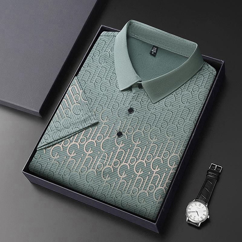 Men's Business Casual Short Sleeved Printed Polo Shirt Fashionable Breathable Comfortable and Versatile Top