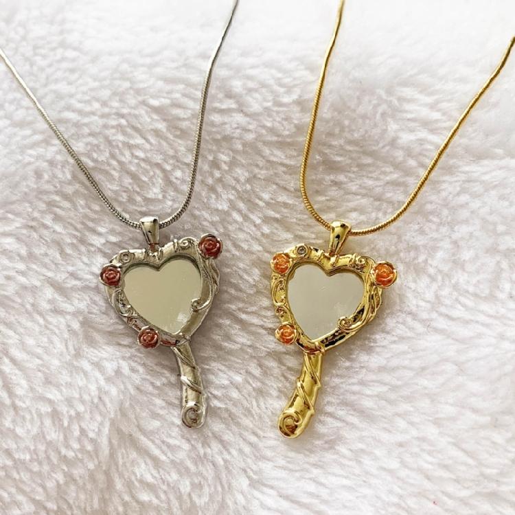 Unique Magic Mirror Pendant Necklace Unique Heart Mirror Charm Clavicle Chain