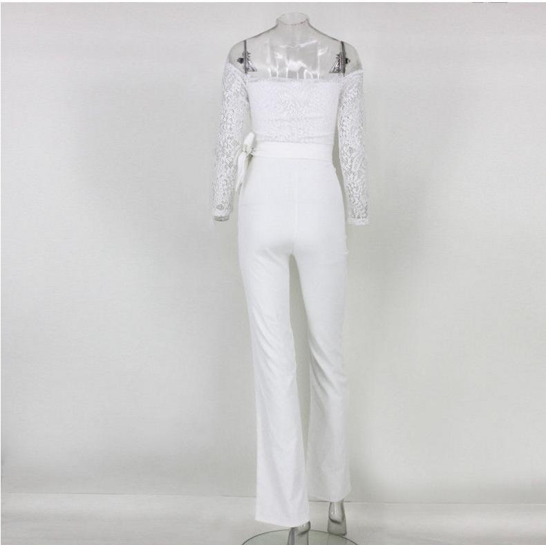 Off-Shoulder Jumpsuit med Blonde-Patchwork og Sommerfugldetaljer med Vide Ben