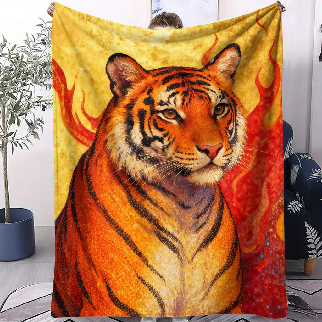 Pattern of Fierce Animal Tiger Flannel Printed Blanket Suitable for All Seasons Suitable for Living Room Office Sofa and Travel