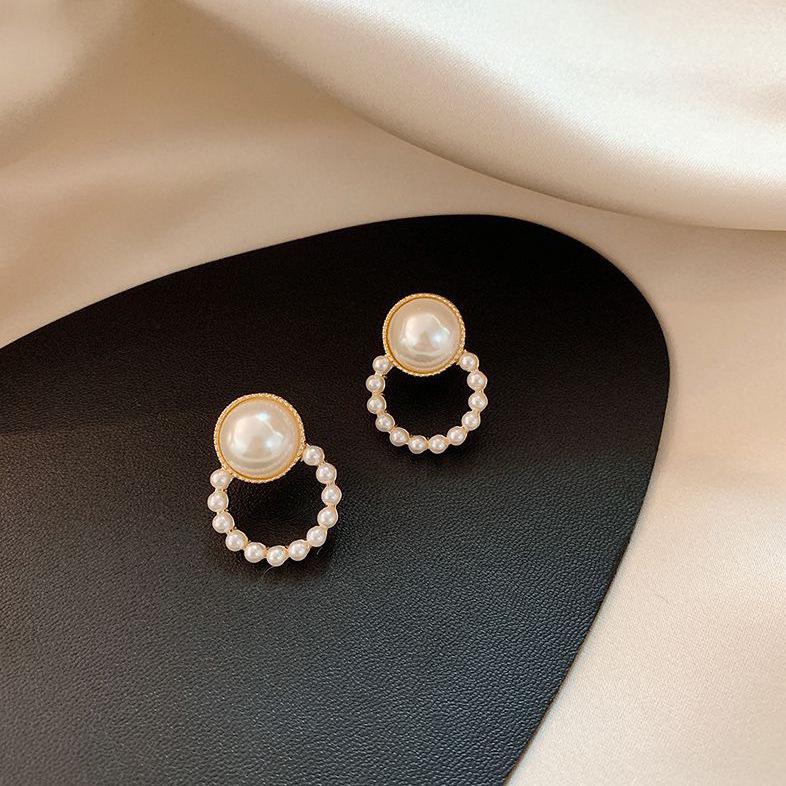 Elegant Large Round Pearl Stud Earrings for Women - French Retro, Korean Style