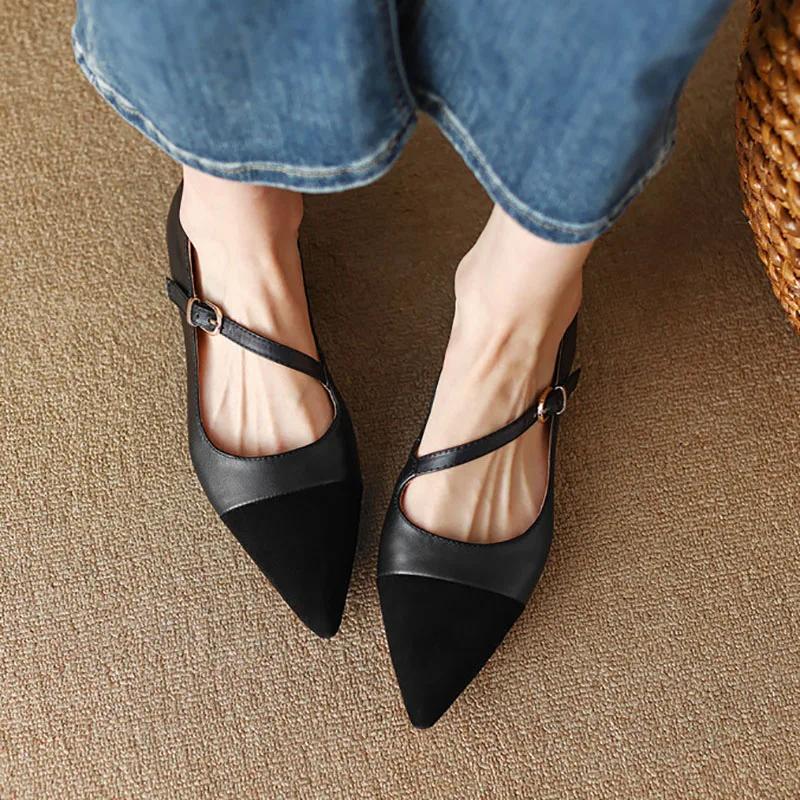 Women's Flats Pointed Toe Mary Jane Shoes for Women Elegant Dress Shoes Oblique Strap Ladies Shoes Black Zapatillas Mujer 9864N