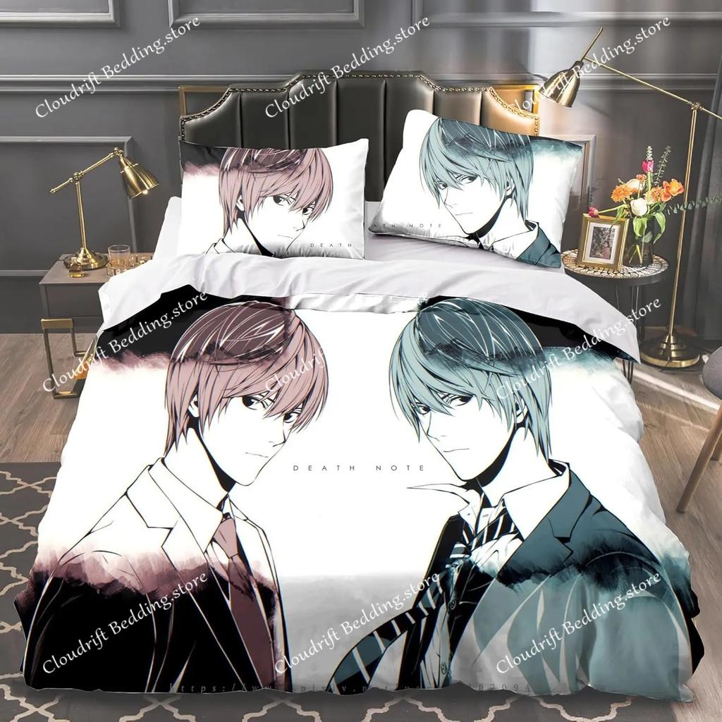 Death Note Bedding Set, Death Note Duvet Cover Set, Microfiber Quilt Cover with Pillowcases for Kids Teens Adults
