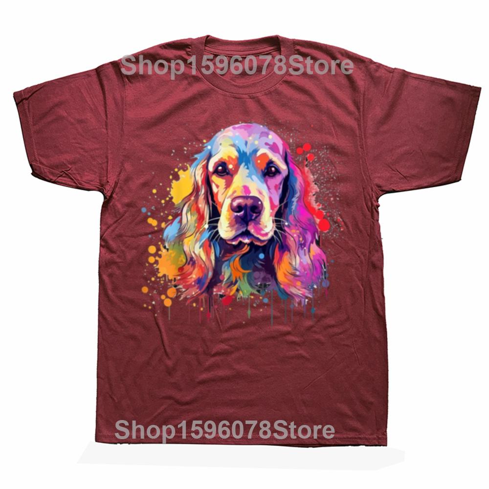 Buntes Splash Art Cocker Spaniel Hund T-Shirt Grafik T-Shirts Herren Kleidung T-Shirt Oberteile Rundhals Kurzarm T-Shirt Camisetas