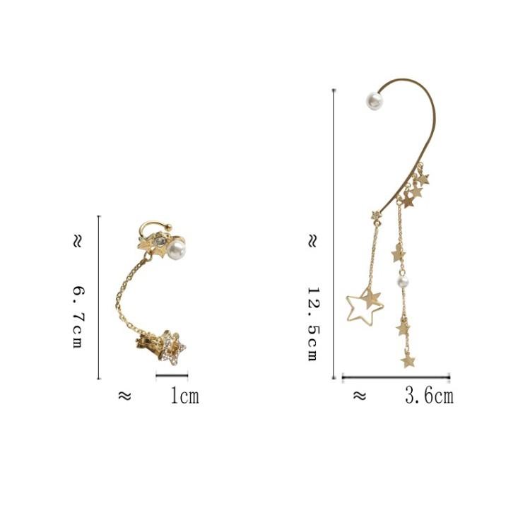 IF ME Korean Fashion Retro Asymmetrical Pearl Star Earrings Personality Exaggerated Tassel Ear Clip Jewelry Accessories