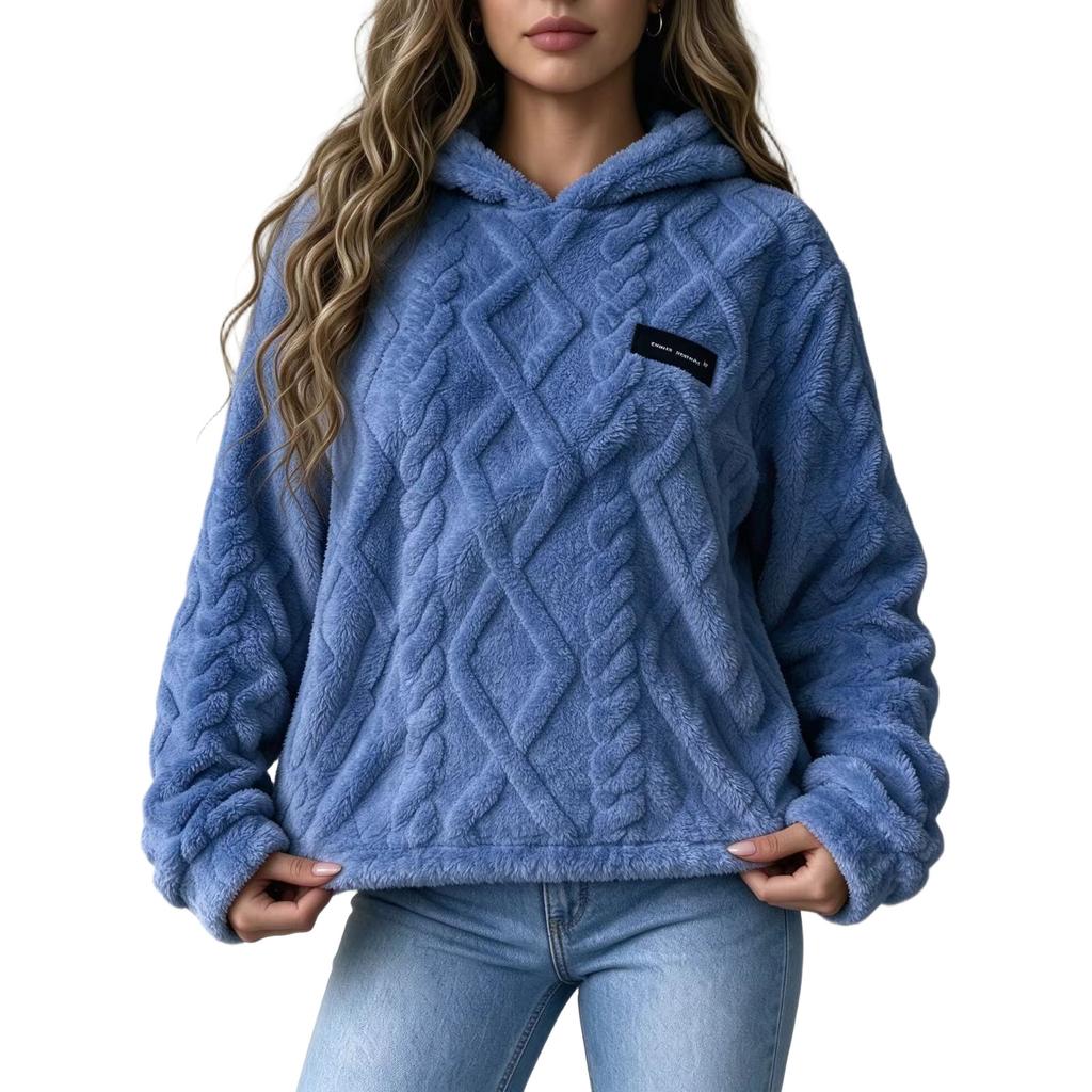 Women's Loose Plush Warm Casual Versatile Hooded Pullover Sweatshirt