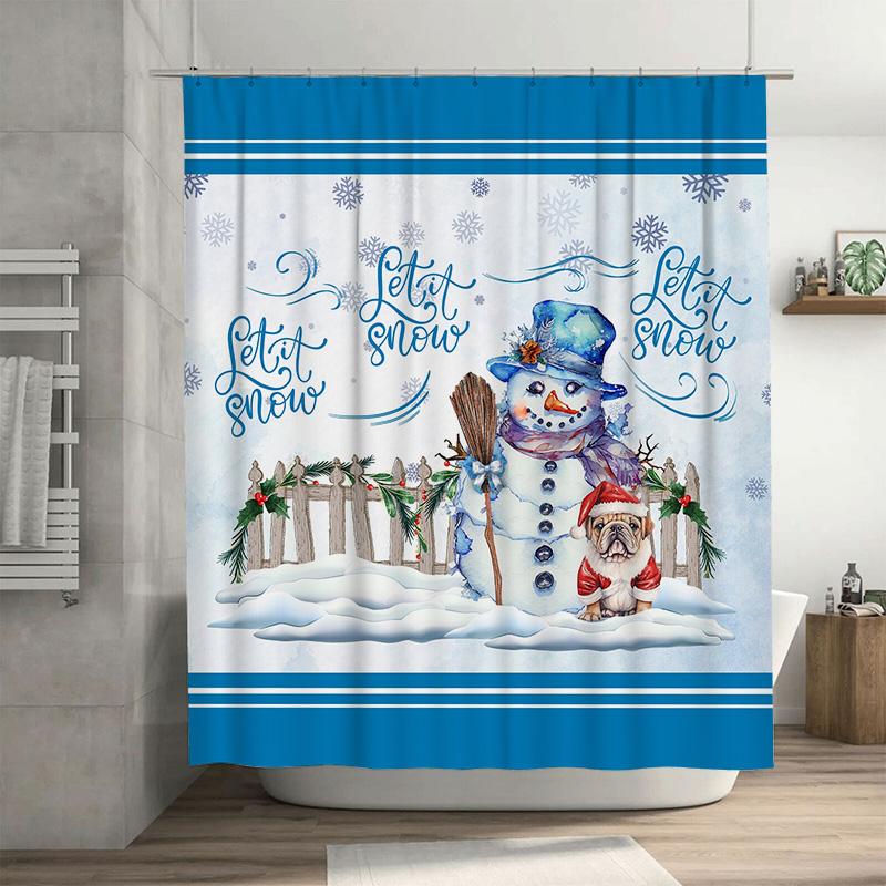

Let It Snow Shower Curtain With Snowman And Dog, Blue White Winter Scene For A Cozy Bathroom Decor, Frosty Pattern W60H190(CM)-1 Pcs